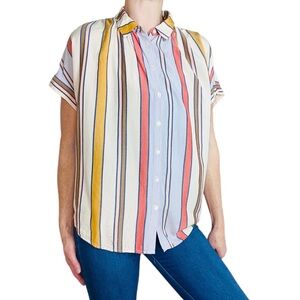 Madewell Colorful Retro Stripe Oversized Shirt Blouse
